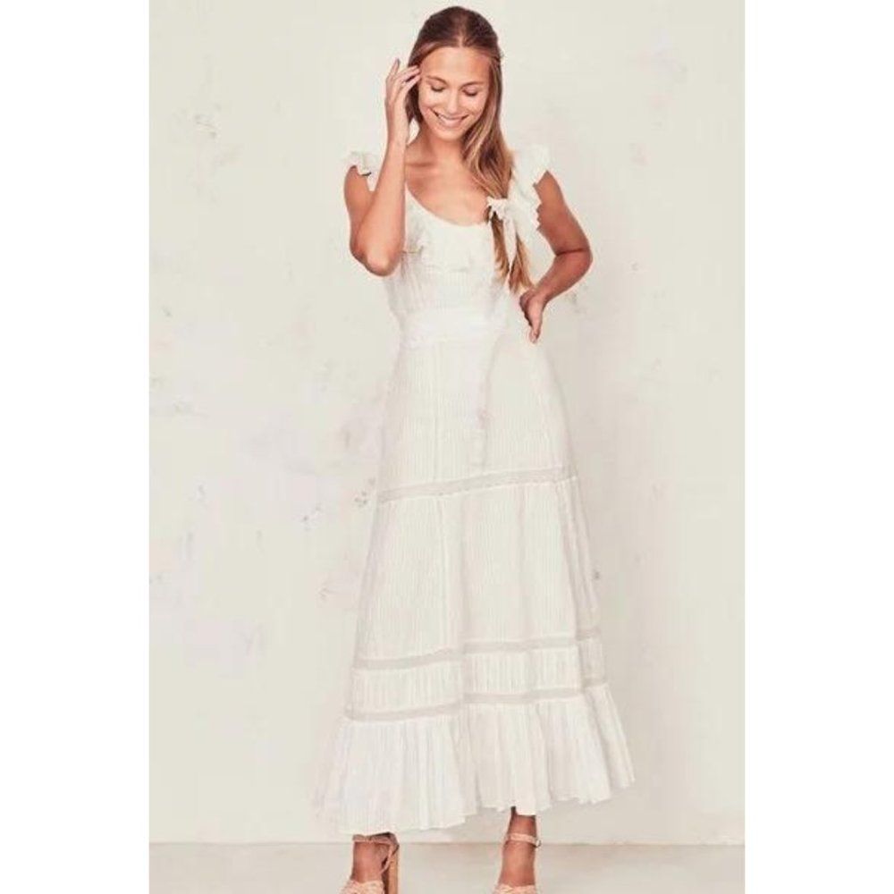 LoveShackFancy Joanne White Lace Ruffle Maxi Dress - Size 4